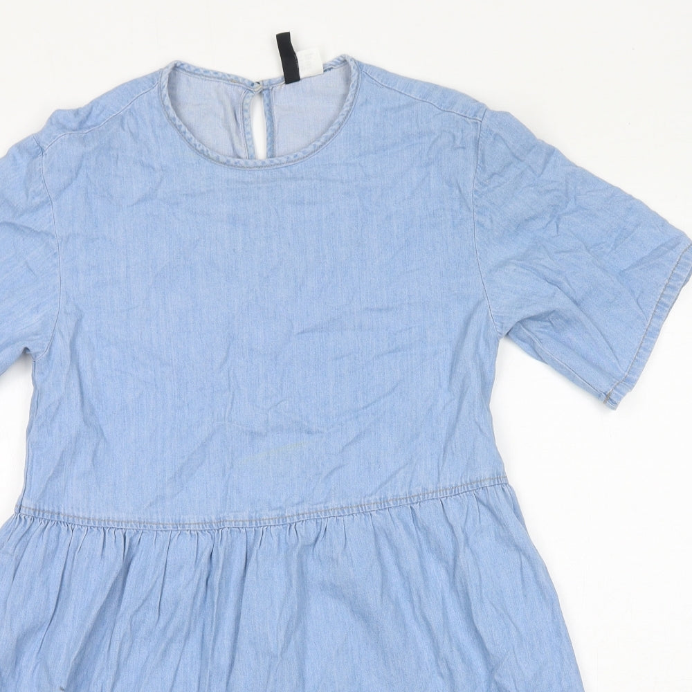 Divided by H&M Womens Blue Cotton T-Shirt Dress Size 3XS Round Neck Button