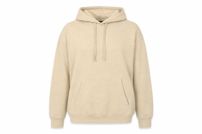 Front view of Nobody's Child women’s beige cotton pullover hoodie, size L, pullover - pockets, embroided