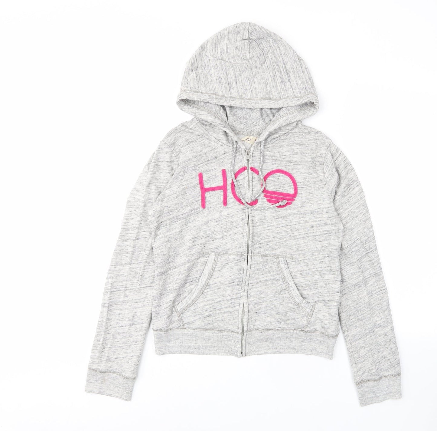 Hollister Womens Grey Cotton Full Zip Hoodie Size M Zip - Pockets, Logo, Embroided