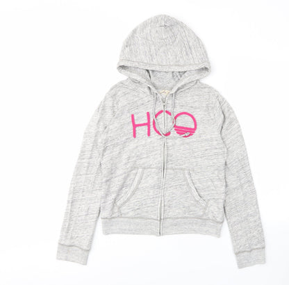 Hollister Womens Grey Cotton Full Zip Hoodie Size M Zip - Pockets, Logo, Embroided