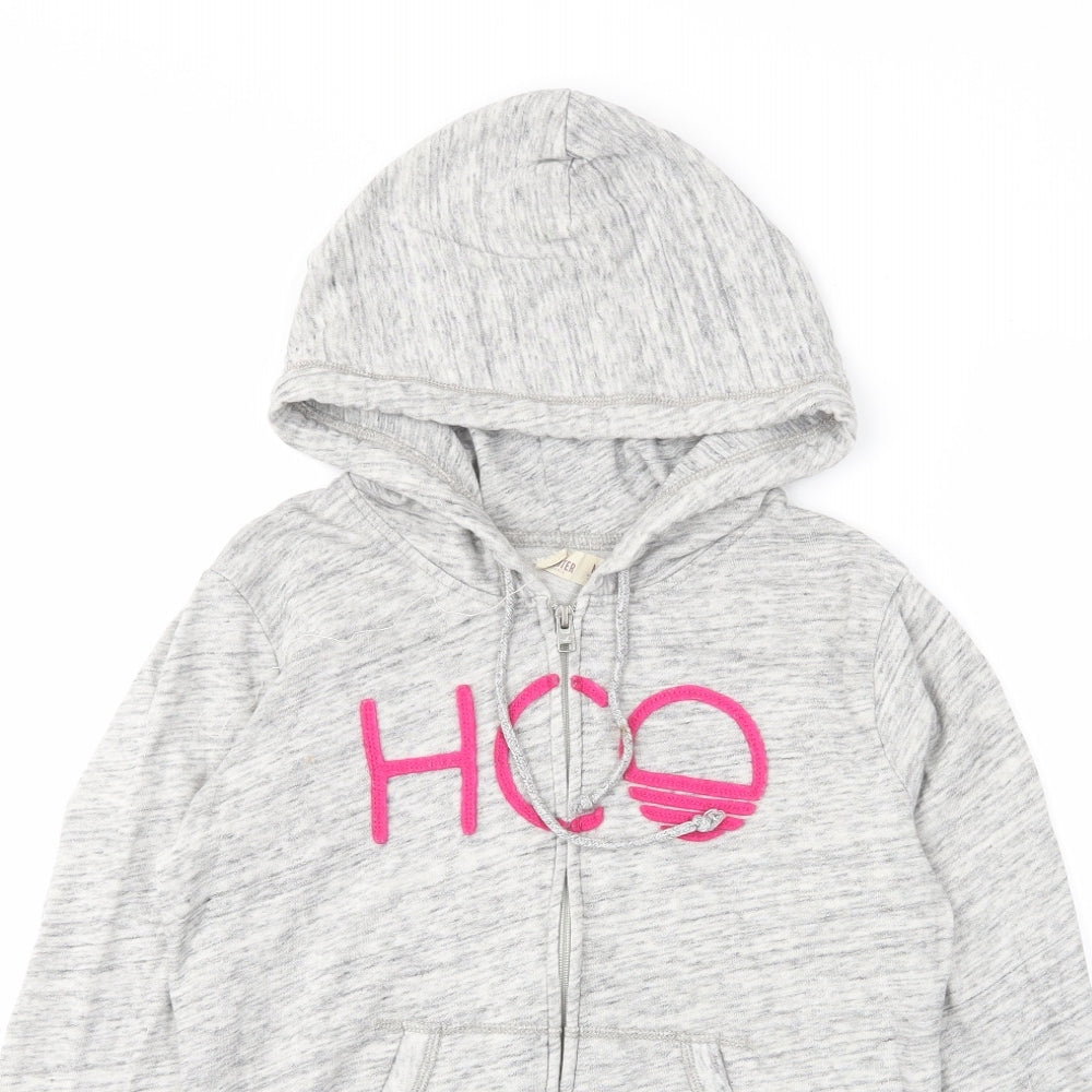 Hollister Womens Grey Cotton Full Zip Hoodie Size M Zip - Pockets, Logo, Embroided