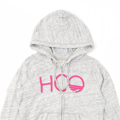 Hollister Womens Grey Cotton Full Zip Hoodie Size M Zip - Pockets, Logo, Embroided
