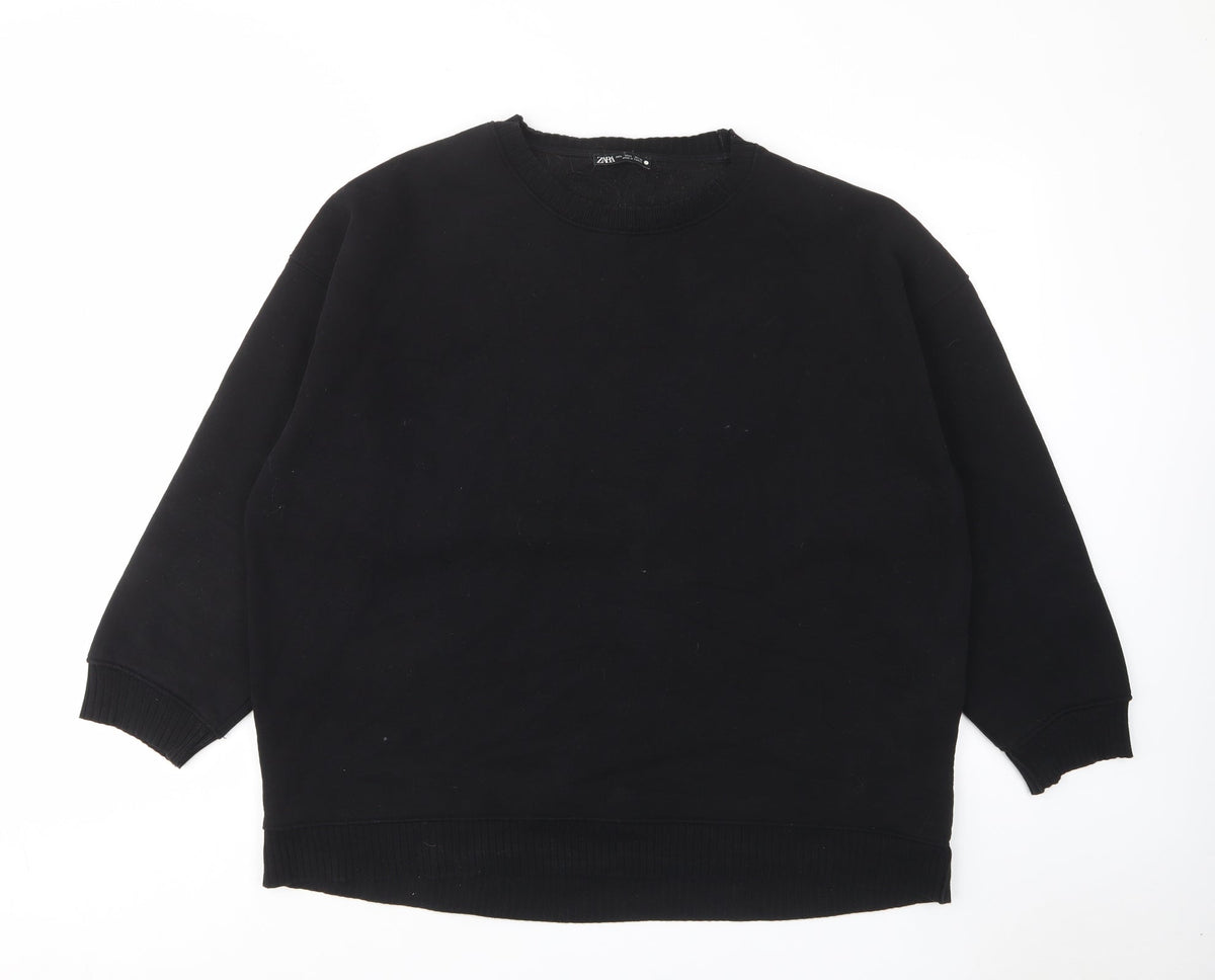 Zara Womens Black Cotton Pullover Sweatshirt Size L Pullover