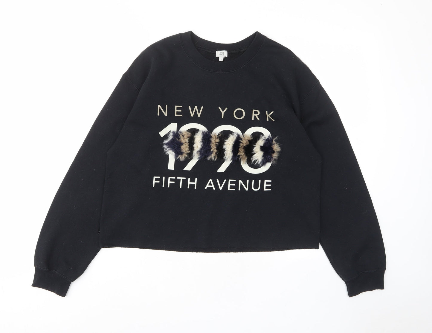 River Island Womens Black Cotton Pullover Sweatshirt Size S Pullover - Faux fur