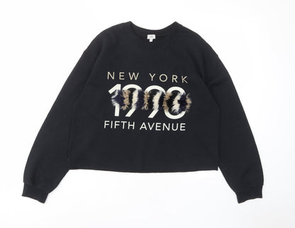 River Island Womens Black Cotton Pullover Sweatshirt Size S Pullover - Faux fur
