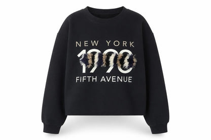 River Island Womens Black Cotton Pullover Sweatshirt Size S Pullover - Faux fur