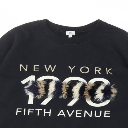 River Island Womens Black Cotton Pullover Sweatshirt Size S Pullover - Faux fur