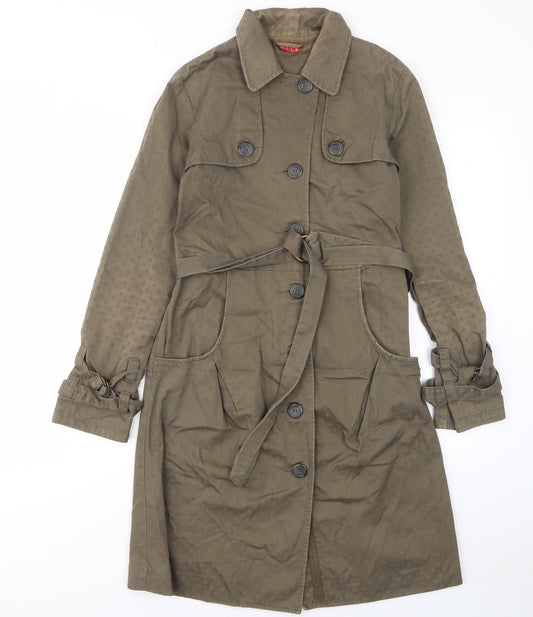 ELLE Womens Green Polka Dot Overcoat Coat Size 10 Button - Pockets, Collared, Buttons, Belted