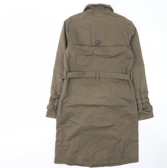 ELLE Womens Green Polka Dot Overcoat Coat Size 10 Button - Pockets, Collared, Buttons, Belted