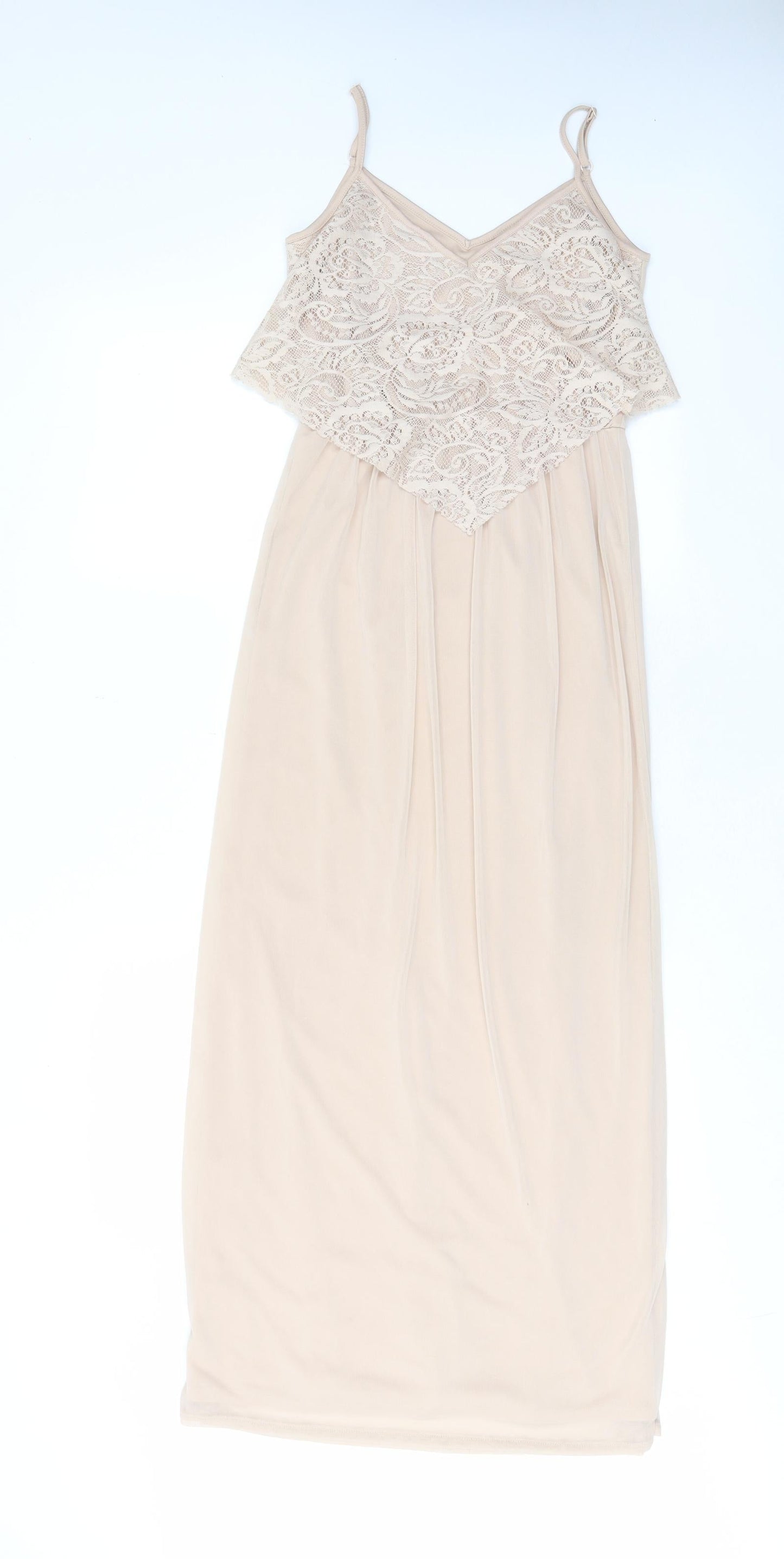 Miss Selfridge Womens Beige Polyester A-Line Size 4 V-Neck Pullover - Lace