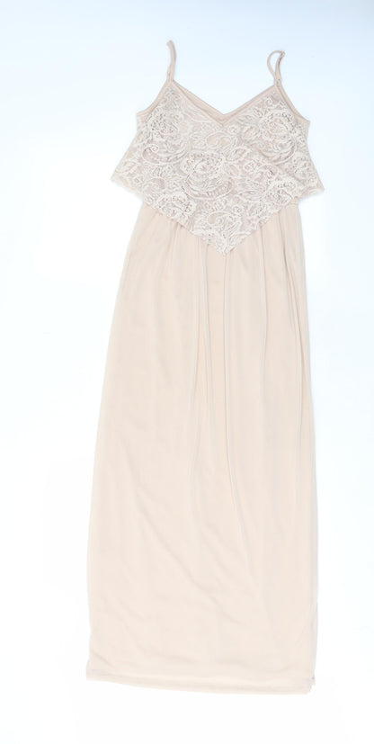 Miss Selfridge Womens Beige Polyester A-Line Size 4 V-Neck Pullover - Lace