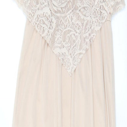 Miss Selfridge Womens Beige Polyester A-Line Size 4 V-Neck Pullover - Lace