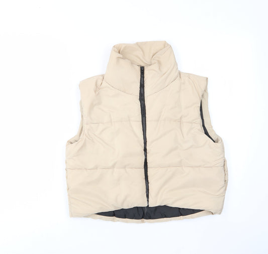 Risin Womens Beige Gilet Jacket Size L Zip - Pockets