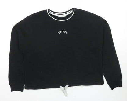 Marks and Spencer Girls Black Cotton Pullover Hoodie Size 12-13 Years Pullover - Future