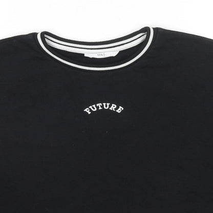 Marks and Spencer Girls Black Cotton Pullover Hoodie Size 12-13 Years Pullover - Future