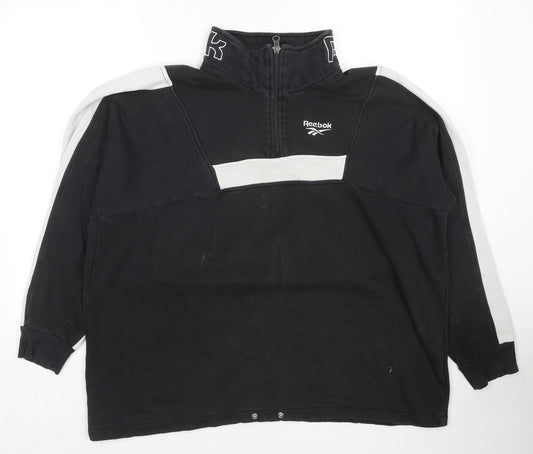 Reebok Womens Black Colourblock Cotton Pullover Sweatshirt Size L Pullover - Logo