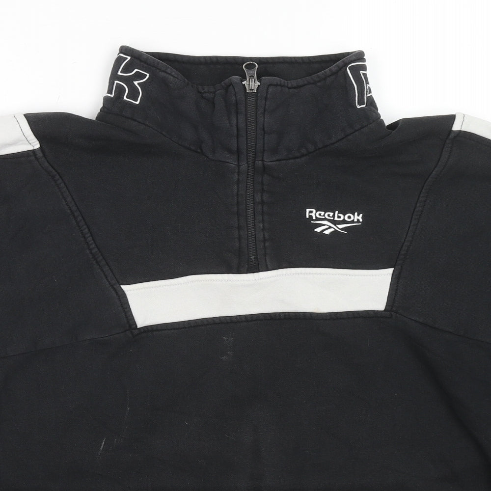 Reebok Womens Black Colourblock Cotton Pullover Sweatshirt Size L Pullover - Logo