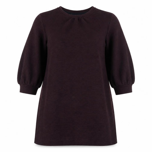 Front view of French Connection women’s purple polyester jumper dress, size UK 10, round neck pullover