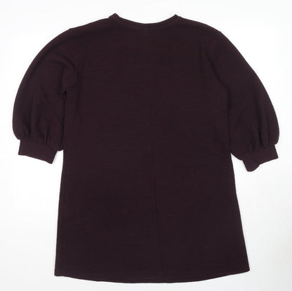 French Connection Womens Purple Polyester Jumper Dress Size 10 Round Neck Pullover