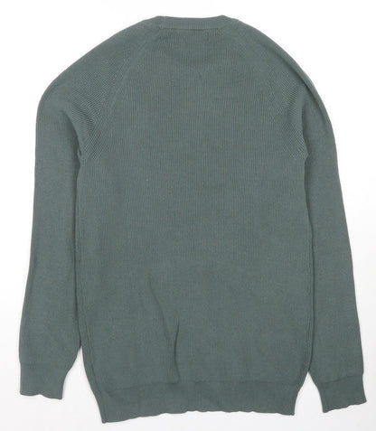 River Island Mens Green Round Neck Cotton Pullover Jumper Size L Long Sleeve