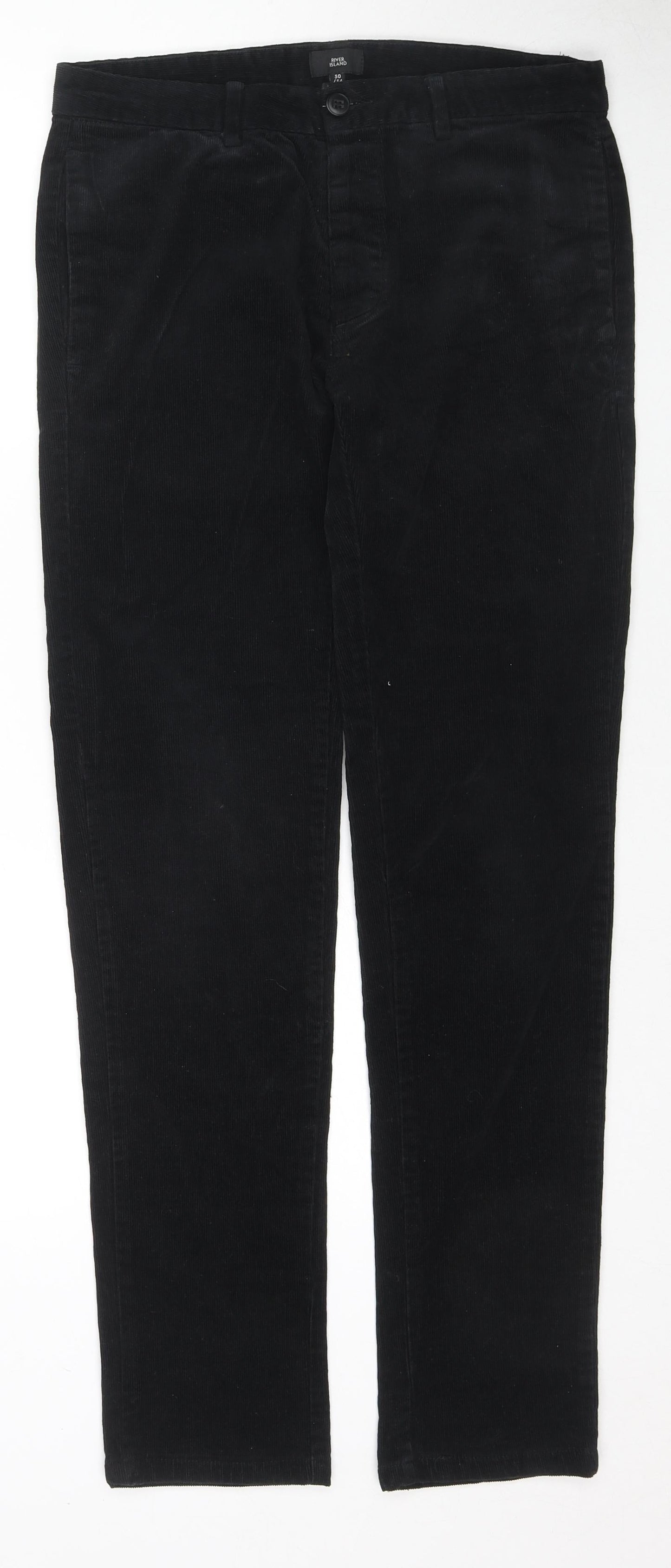 River Island Mens Black Cotton Trousers Size 30 in L34 in Regular Zip