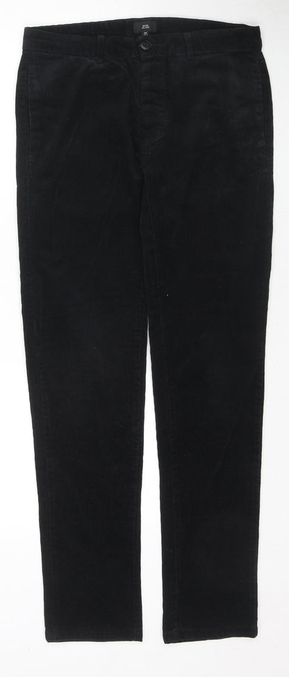River Island Mens Black Cotton Trousers Size 30 in L34 in Regular Zip