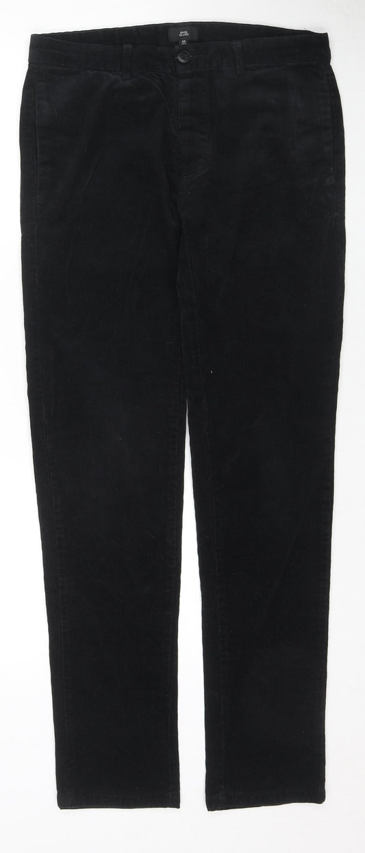 River Island Mens Black Cotton Trousers Size 30 in L34 in Regular Zip