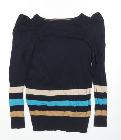 Betty Jackson Womens Black Round Neck Striped Cotton Pullover Jumper Size 10