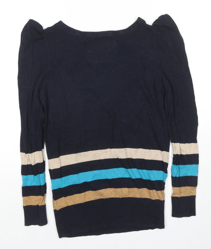 Betty Jackson Womens Black Round Neck Striped Cotton Pullover Jumper Size 10
