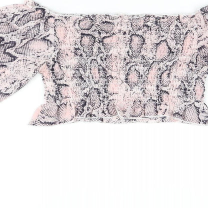 Jeuvre Womens Pink Animal Print Polyester Cropped Blouse Size 10 Off the Shoulder - Snake Print, Shirred
