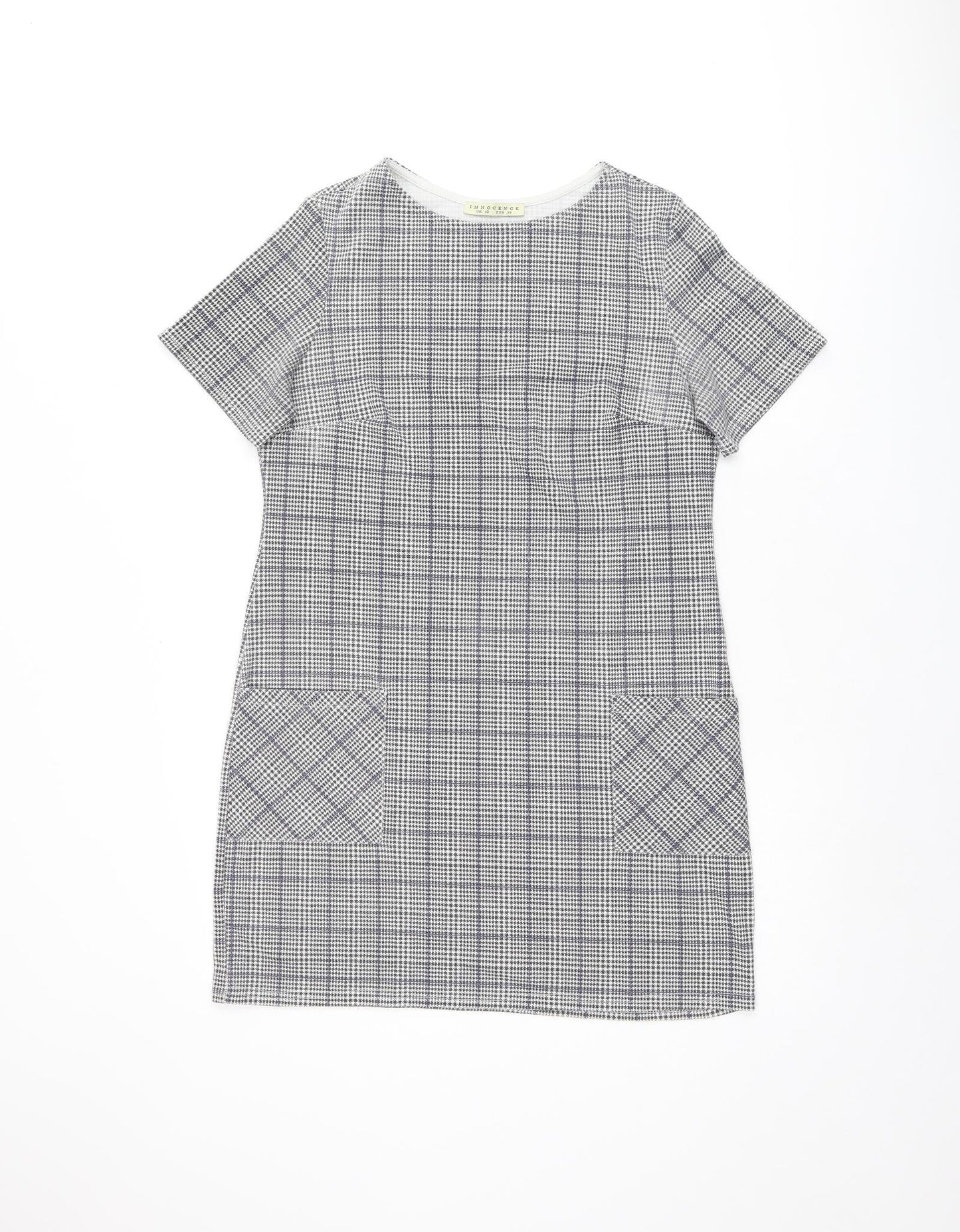 INNOCENCE Womens Grey Plaid Polyester Shift Size 10 Boat Neck Pullover