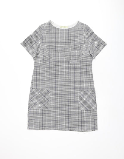 INNOCENCE Womens Grey Plaid Polyester Shift Size 10 Boat Neck Pullover