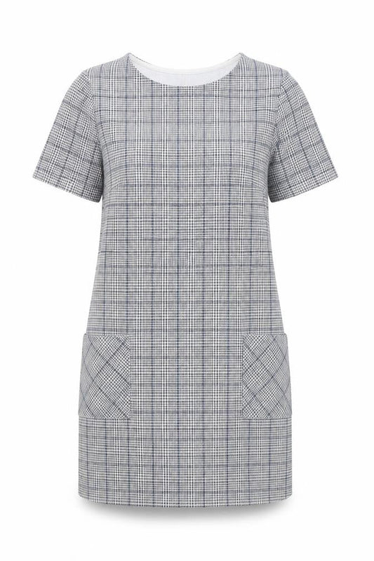 INNOCENCE Womens Grey Plaid Polyester Shift Size 10 Boat Neck Pullover