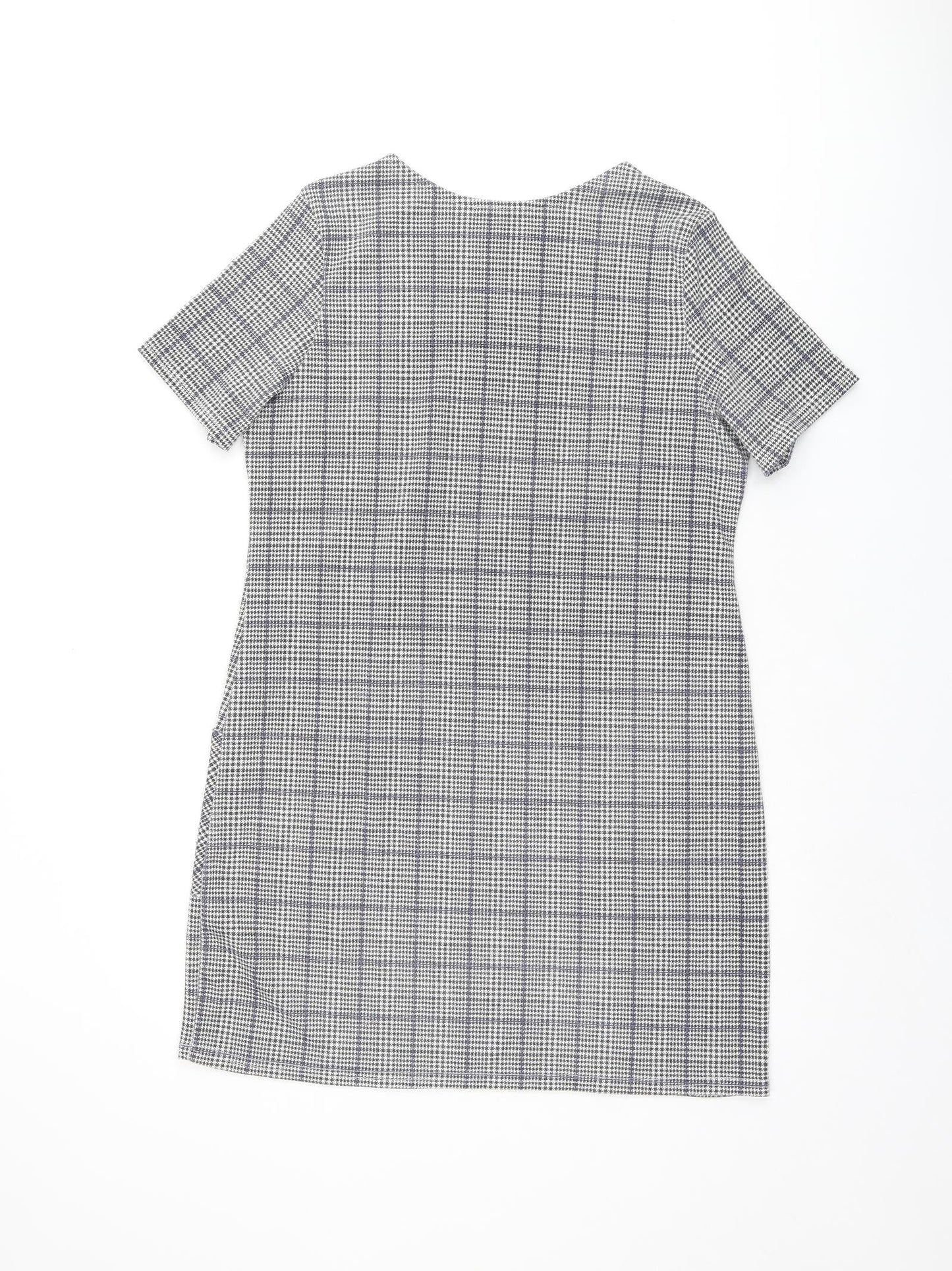 INNOCENCE Womens Grey Plaid Polyester Shift Size 10 Boat Neck Pullover