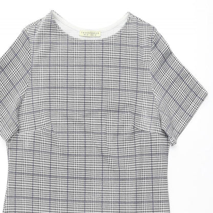 INNOCENCE Womens Grey Plaid Polyester Shift Size 10 Boat Neck Pullover