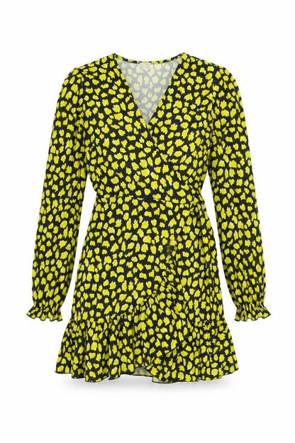 Zack Womens Black Geometric Polyester Wrap Dress Size 8 V-Neck Tie