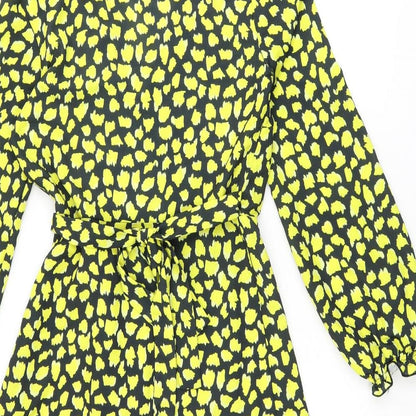 Zack Womens Black Geometric Polyester Wrap Dress Size 8 V-Neck Tie