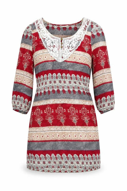 Indigo Womens Multicoloured Geometric Viscose Shift Size 12 Scoop Neck Pullover - Lace Details