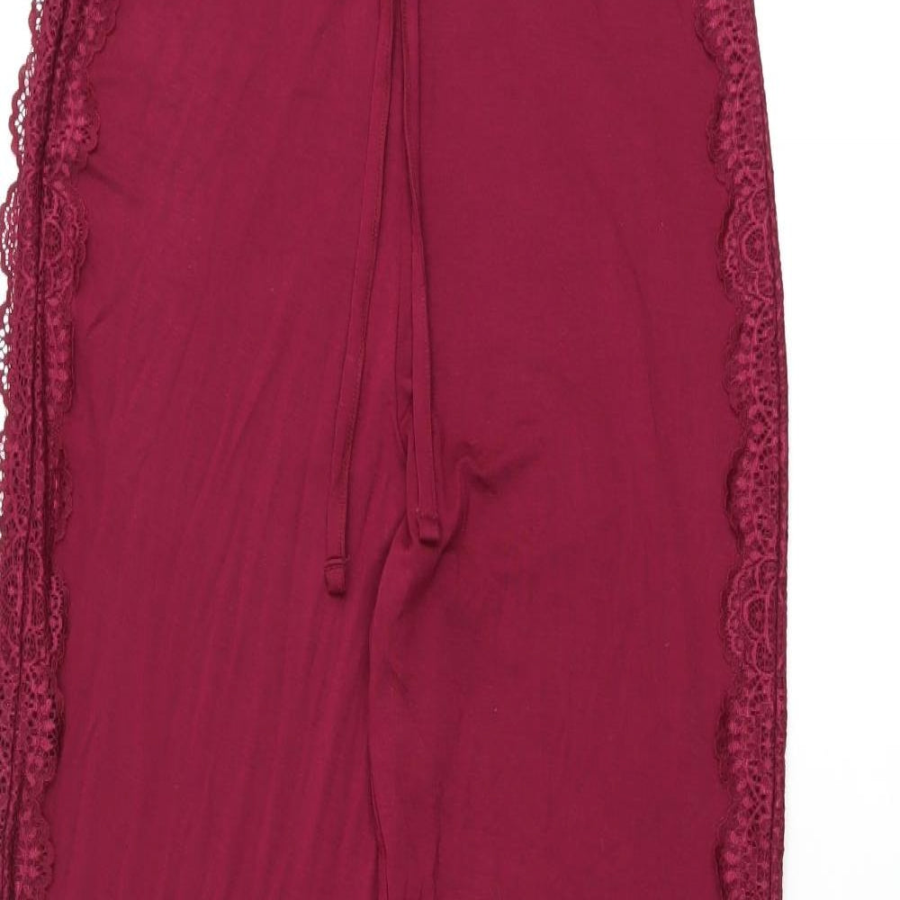 Marks and Spencer Womens Red Viscose Bloomer Trousers Size S L27 in Regular Drawstring - Lace Details