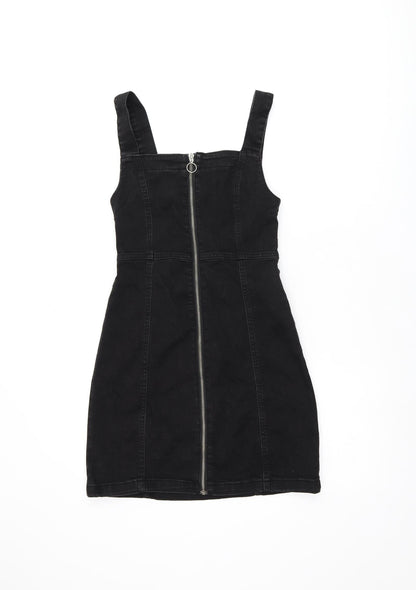 Denim & Co. Womens Black Cotton Pinafore/Dungaree Dress Size 6 Square Neck Zip - Pinafore