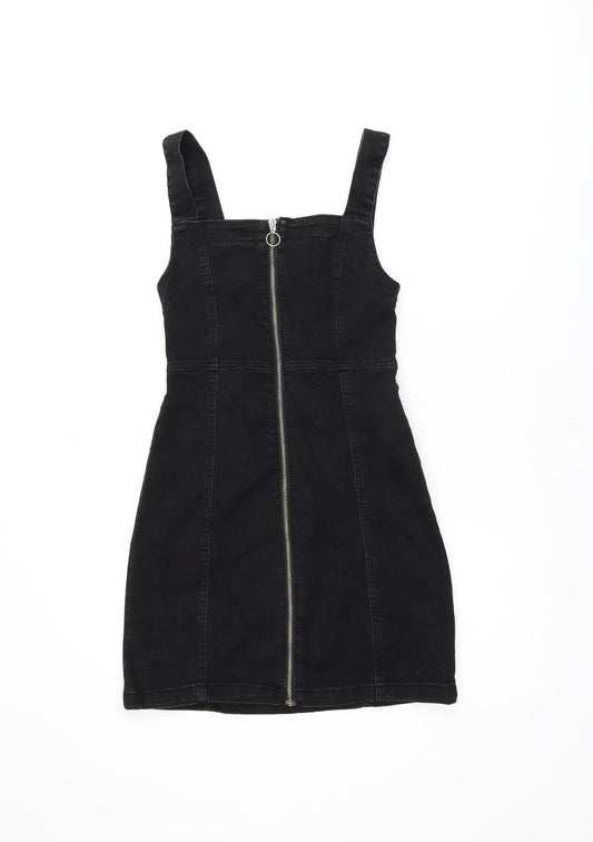 Denim & Co. Womens Black Cotton Pinafore/Dungaree Dress Size 6 Square Neck Zip - Pinafore