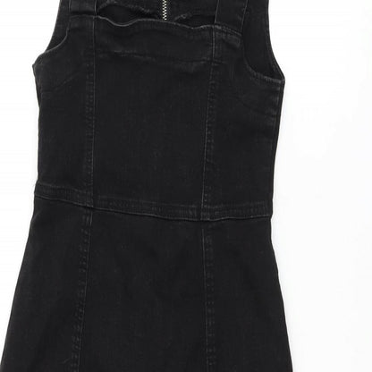 Denim & Co. Womens Black Cotton Pinafore/Dungaree Dress Size 6 Square Neck Zip - Pinafore