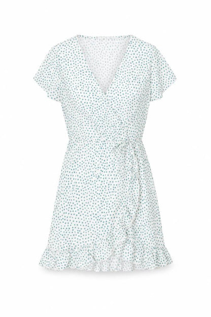 Pull&Bear Womens White Polka Dot Polyester Wrap Dress Size M V-Neck Pullover