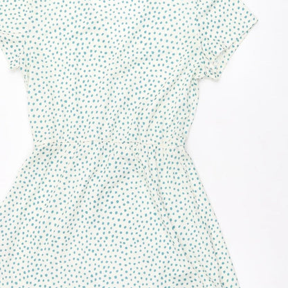 Pull&Bear Womens White Polka Dot Polyester Wrap Dress Size M V-Neck Pullover