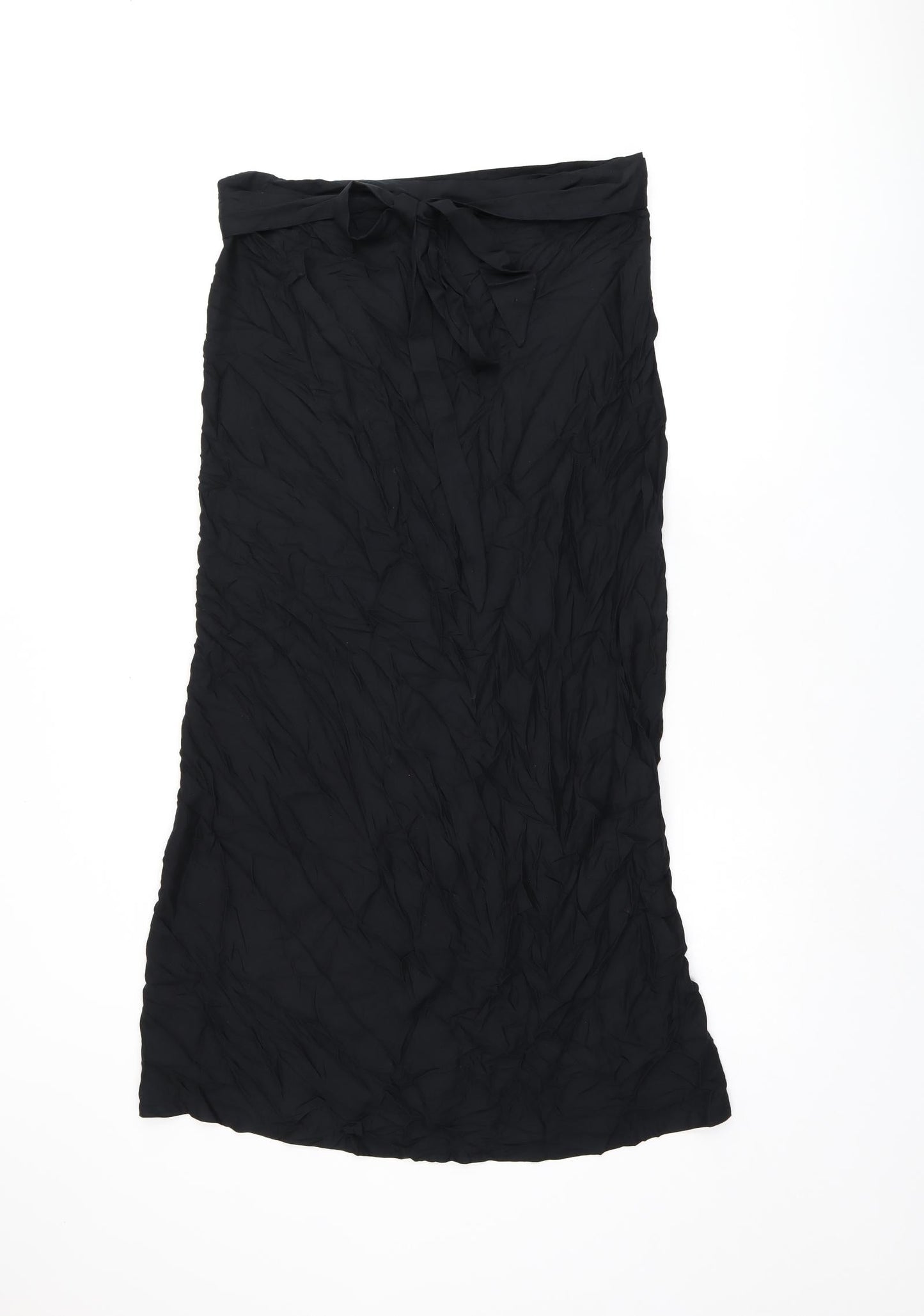 Marks and Spencer Womens Black Viscose Flare Skirt Size L Tie