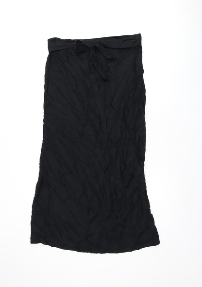 Marks and Spencer Womens Black Viscose Flare Skirt Size L Tie