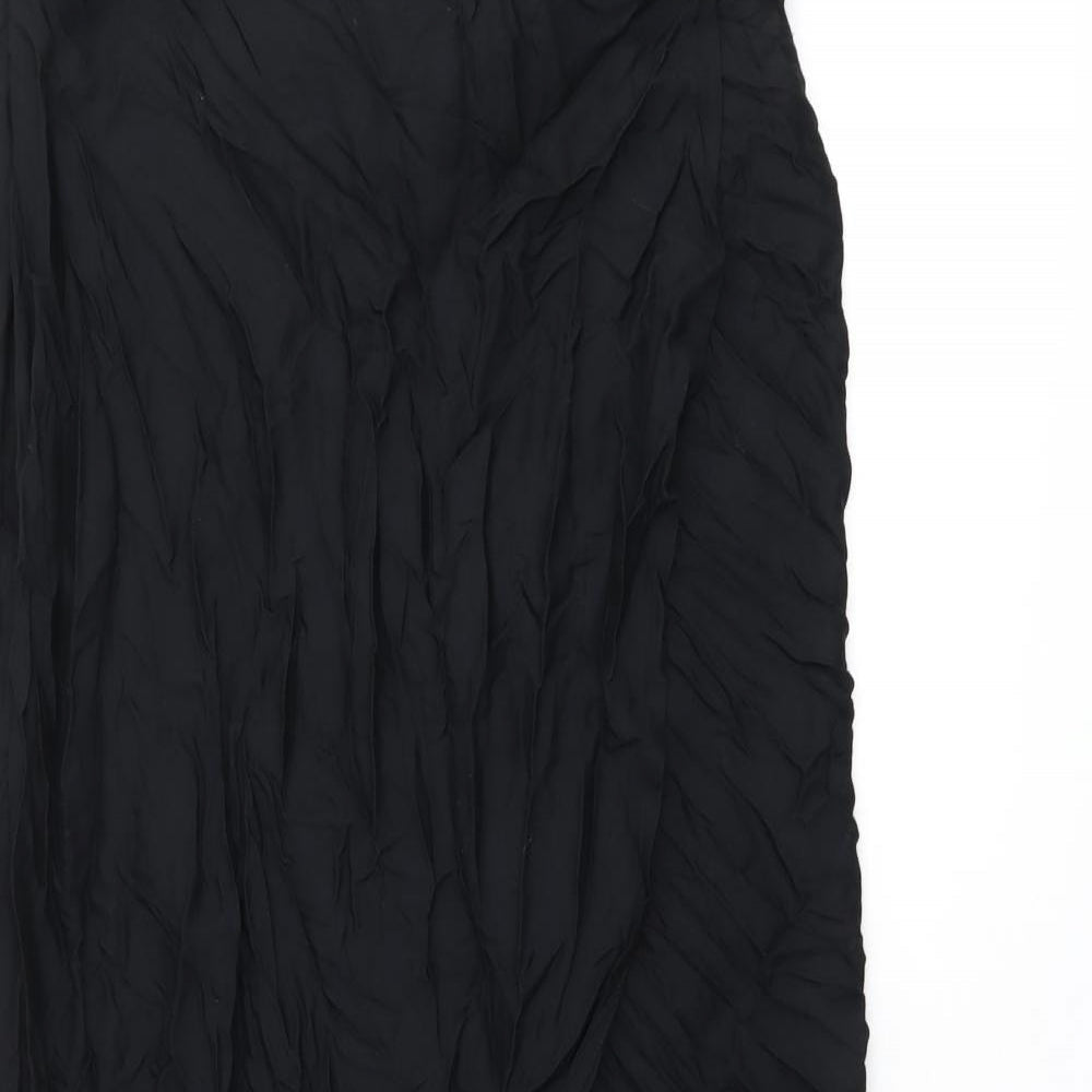 Marks and Spencer Womens Black Viscose Flare Skirt Size L Tie