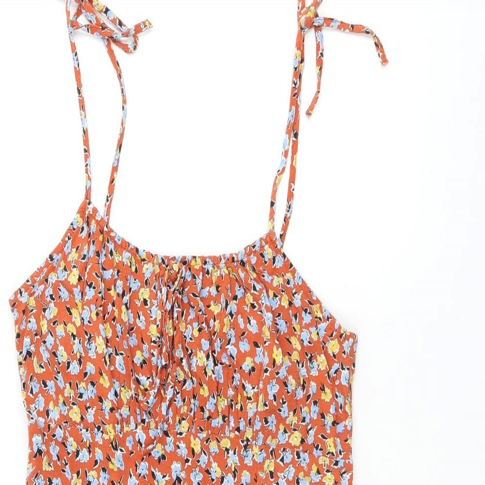 Urban Outfitters Womens Orange Floral Viscose Tank Dress Size S Scoop Neck Zip