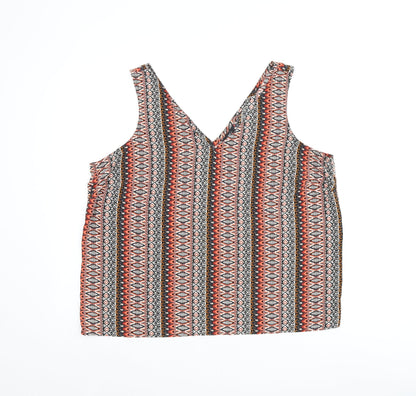 M&Co Womens Multicoloured Geometric Polyester Basic Tank Size 16 V-Neck