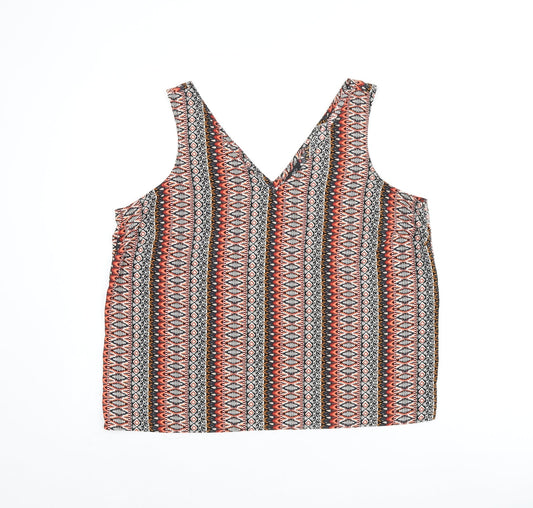 M&Co Womens Multicoloured Geometric Polyester Basic Tank Size 16 V-Neck